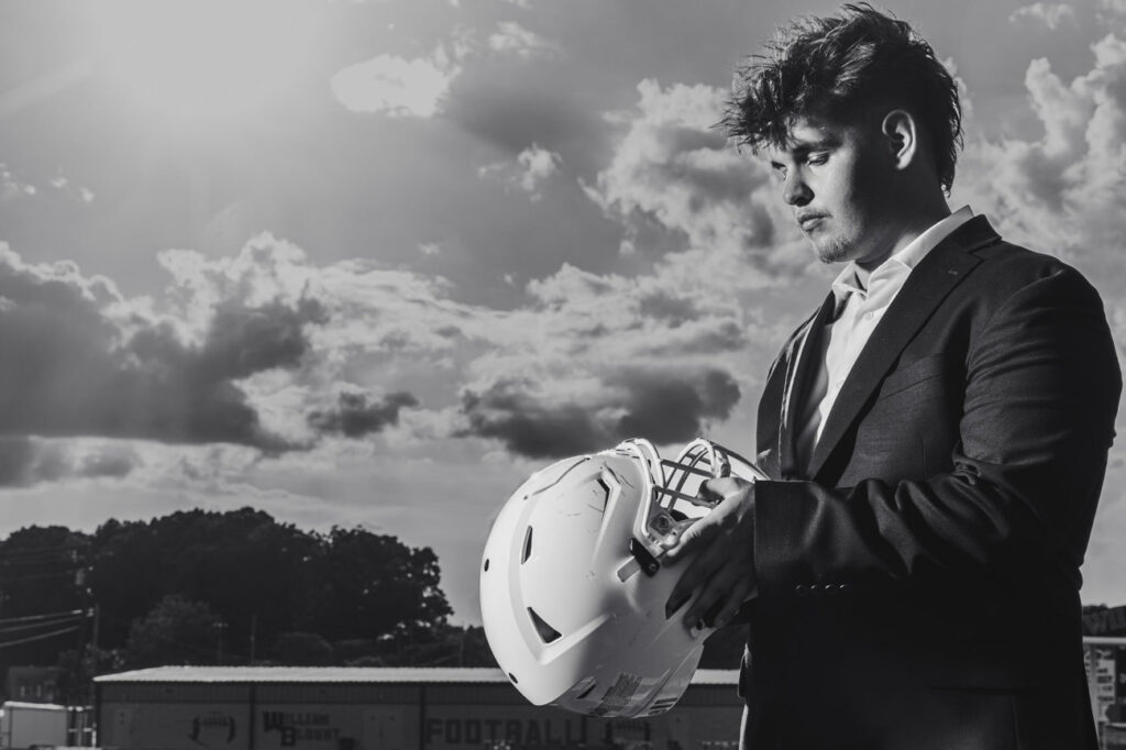 Knoxville High School Senior Football Player Poses for an Epic Portriat