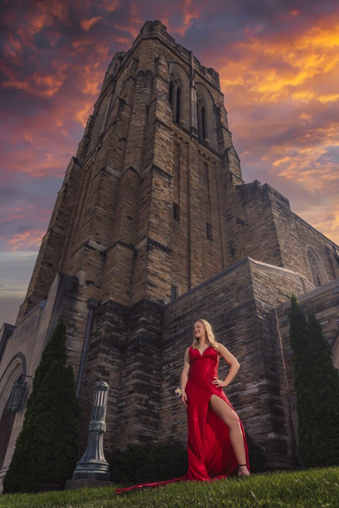 Prom portrait in downtown Knoxville of a high school senior from Heritage High School